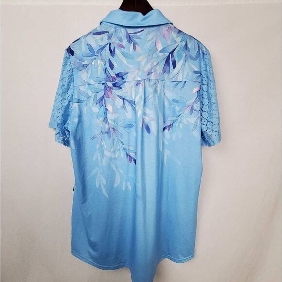 Womans XL Blue Floral Top Button Front Blouse - Picture 5 of 6